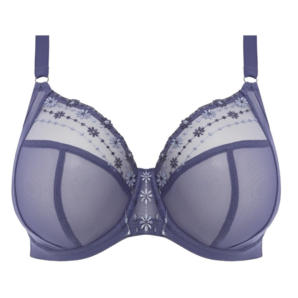 Elomi Matilda Bra Women 42DD Denim Blue Daisy Underwire J Hook Plunge Bra